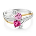 thumbnail image 2 of Gem Stone King 925 Silver and 10K Yellow Gold Ring Heart Shape Pink Moissanite and Created Sapphire Pink (1.12 Cttw, Size 7), 2 of 3