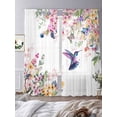 thumbnail image 3 of Cherry Blossoms Bird Sheer Curtains 108 Inch Long 2 Panels, Colorful Flowers Butterfly Light Filtering Rod Pocket Semi Sheer Curtains, Sheer Voile Drapes for Living Room Bedroom, 52"x108", 3 of 5