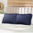 thumbnail image 2 of PiccoCasa Polyester Ruffle Pillowcases 2 Pcs with Envelope Navy Blue Standard, 2 of 7