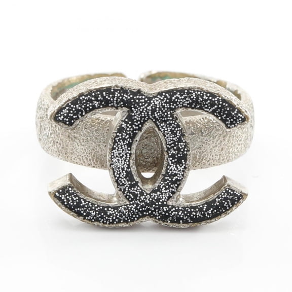 Pre-Owned CHANEL Coco Mark Ring, Stainless Steel, Women's, Silver (Good)