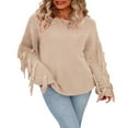 thumbnail image 1 of Chandail pour Femmes Grande Taille Décontracté Uni à Manches Longues Col à Franges Tricot, 1 of 6