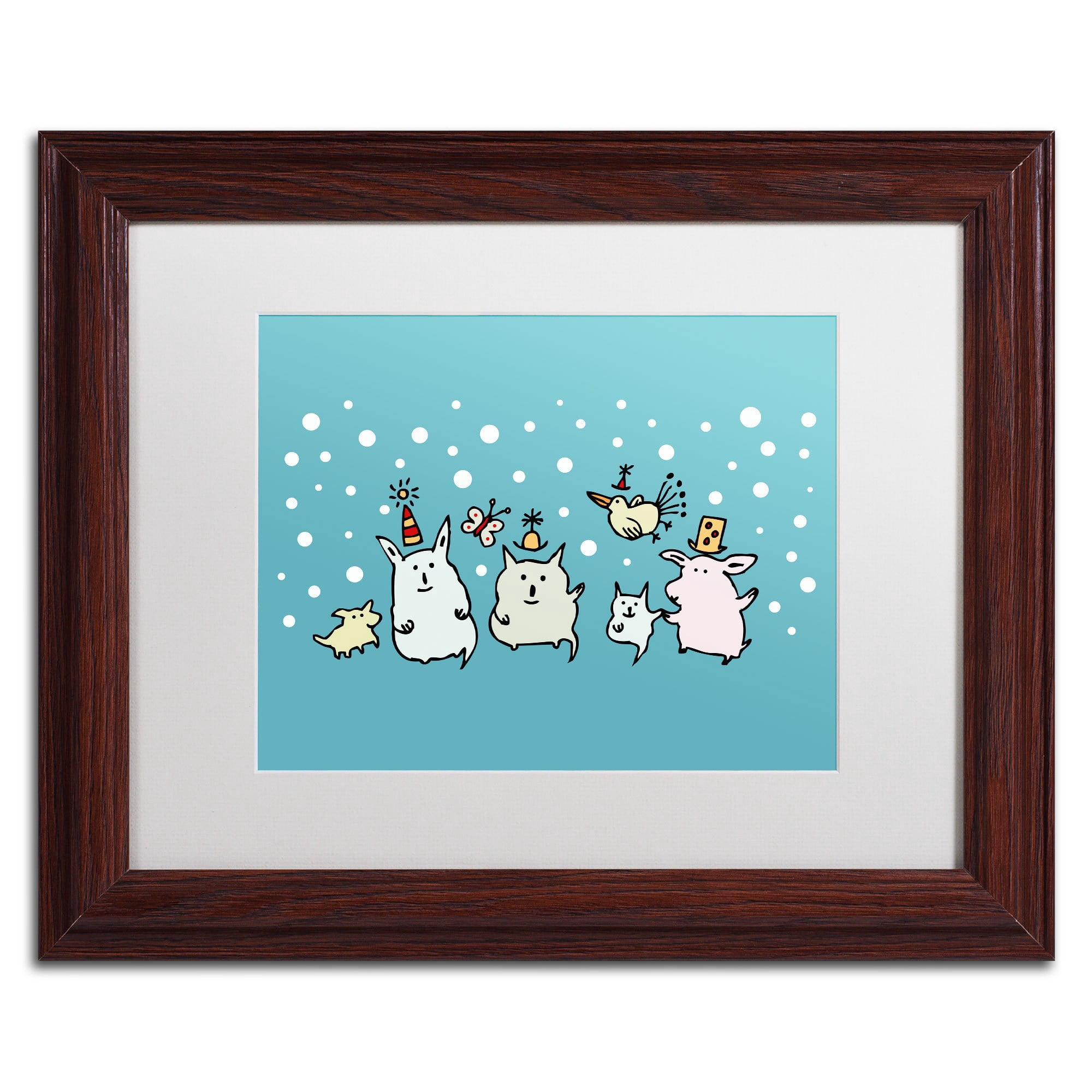 Trademark Fine Art "Christmas Creatures in Blue" Canvas Art by Carla Martell, White Matte, Wood Frame