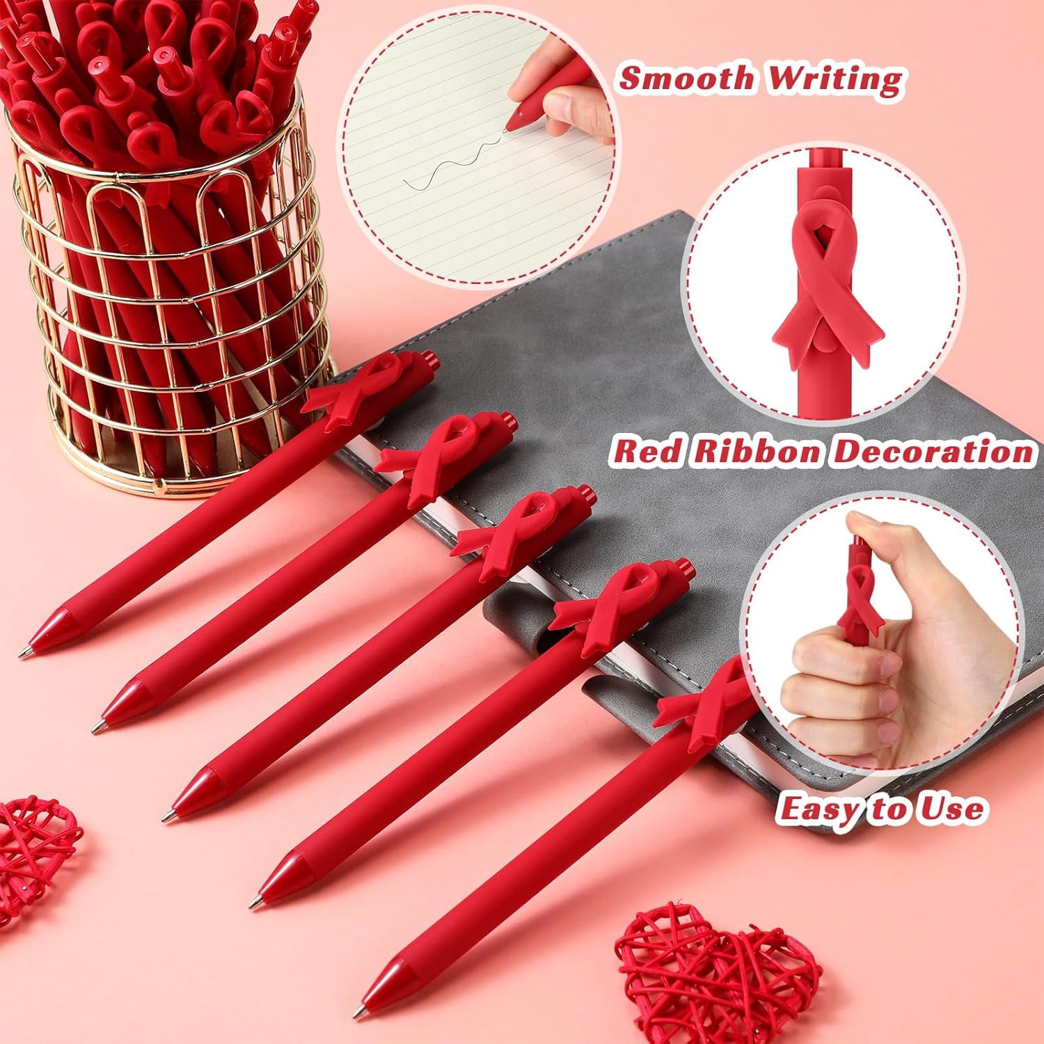 200 Pcs Heart Health Awareness Month Pen Bulk Red Ballpoint Pens Heart Disease CHD Awareness Week for Charity Public Activity Warrior Fundraising Office Charity Events Supplies