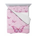 thumbnail image 7 of Quilts Queen Size Bedding Set, Pink Floral Butterflies Lightweight Quilted Comforter, Abstract Art Vintage Botanical Soft Reversible Bedspread Coverlet with Pillow Covers for All Season, 90" x 96", 7 of 7
