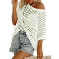thumbnail image 2 of Fshinging T-Shirts For Women Summer Womens Summer Scoop Neck Short Sleeve Sweater Casual Crochet Hollow Out Knit Tops Pullover Shirts Clothes 2025 Under 10 Dollars, 2 of 6