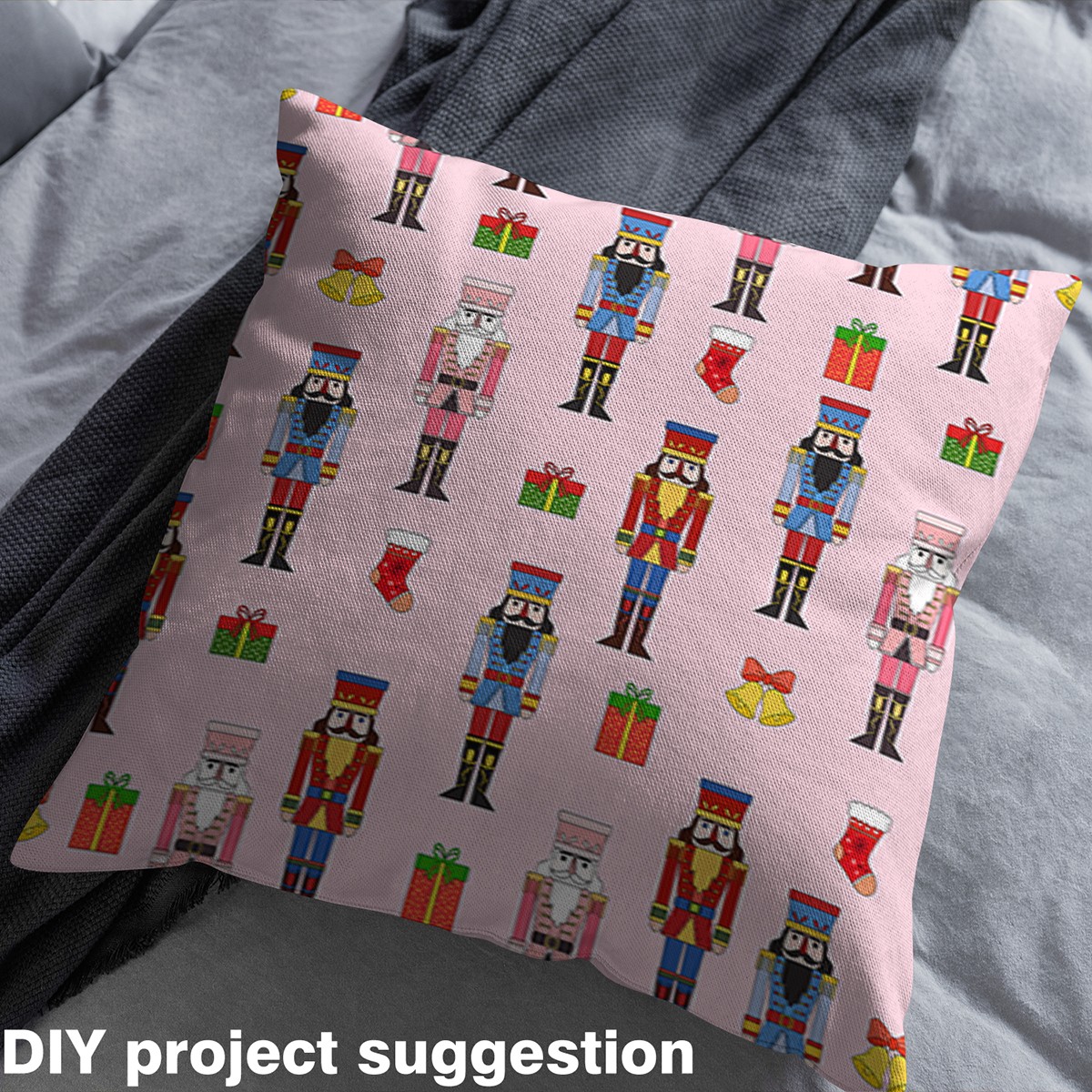 Homewish Christmas Nutcracker Child Fabric by the Yard 1 Yard, Santa Claus Socks Room Decor Fabric by the Yard, Kawaii Cute Cartoon Sewing Fabric, Breathable Home Decor