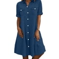 thumbnail image 2 of Smsaxvxz Summer Denim Dresses for Women 2026 Casual Short Sleeve Button Down Shirt Dresses with Pockets Loose Fit Sundress Blue L, 2 of 8