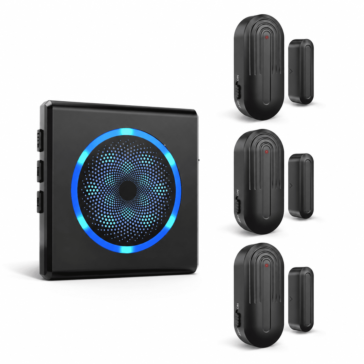 Black 3+1 Wireless Door Chime Alarm with Strobe Light & Sound Alert