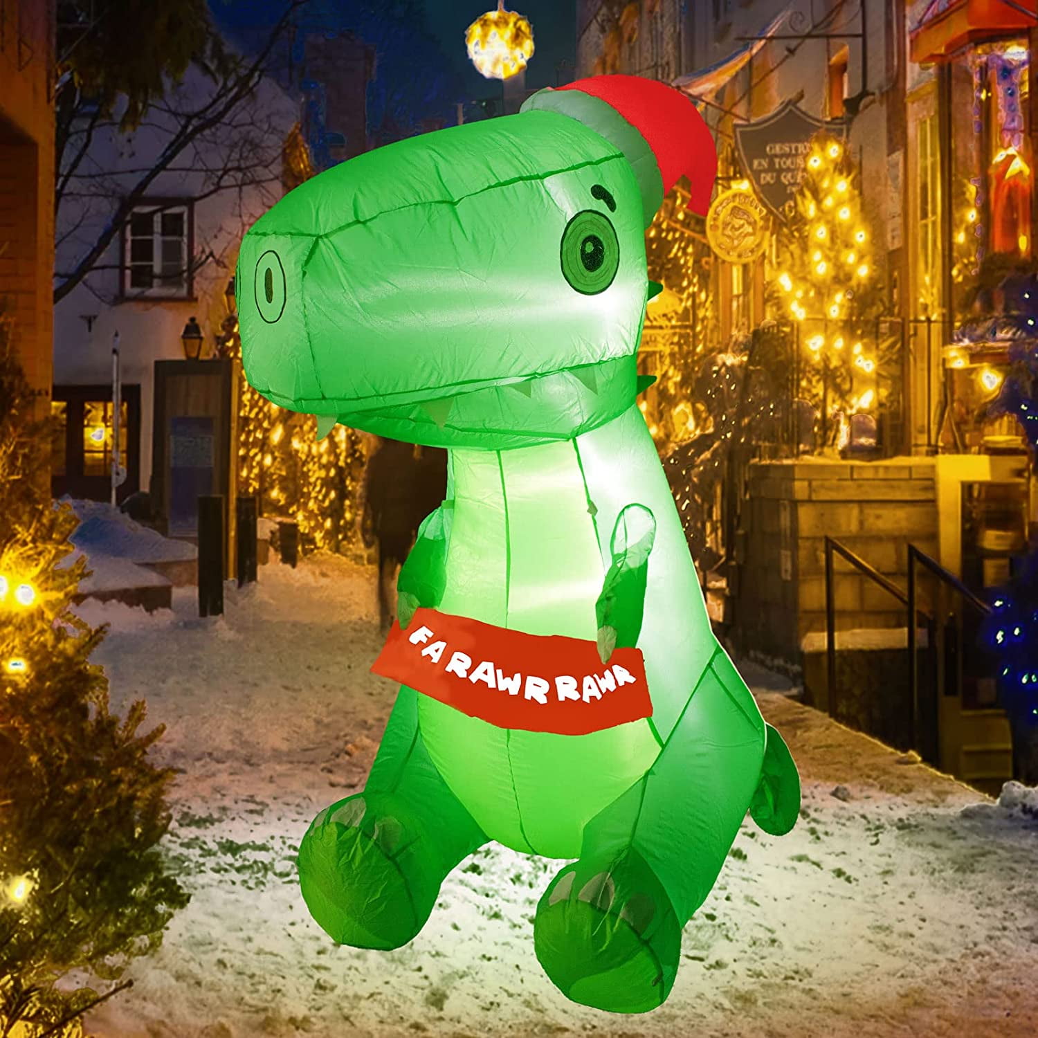 6 Foot Christmas LED Inflatable Green Dinosaur Lollipop Yard Party Decoration 