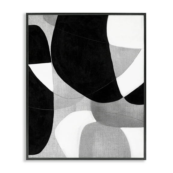 Stupell Industries Monochrome Oblong Shapes Abstract Painting Black Framed Art Print Wall Art, 11 x 14