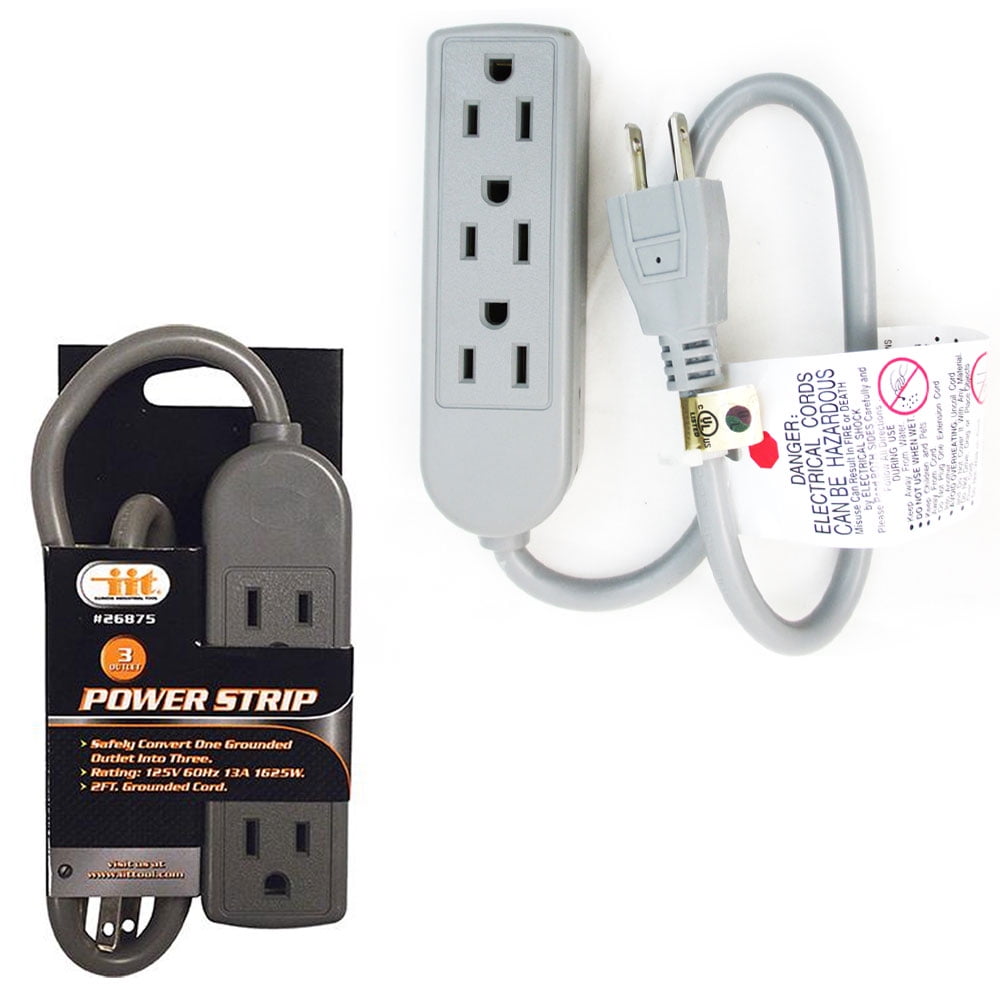 Extension Cord 3 Outlet Power Strip 1.5 Ft Grounded Office Home 125V 60Hz 13A
