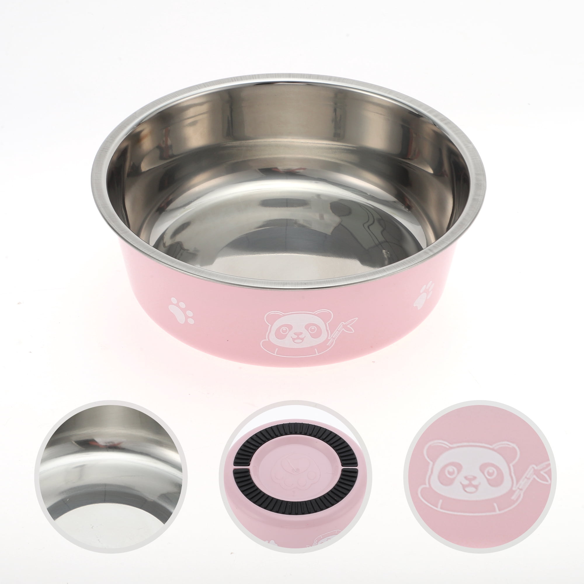 Unique Bargains Non-Skid Large Dog Bowl Panda Pattern 1 Pc Pink