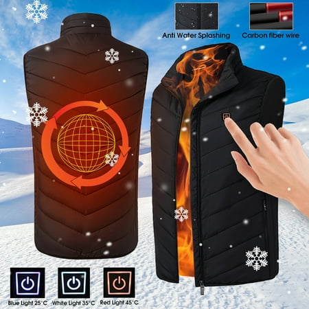Mens Intelligent Heating USB Sleeveless Vest Winter Heated Jacket Outerwear Workwear Motorcycle Warm Full Zipper Coats Breathable Wind Resistant Coat Three (Best Breathable Motorcycle Jacket)