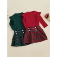 thumbnail image 3 of Toddler Kids Girl 2 Piece Outfit 12 18 24 Months 2T 3T 4T 5T Ribbed Long Sleeve Shirt and Plaid Skirt Set for Baby Fall Cute Clothes, 3 of 9