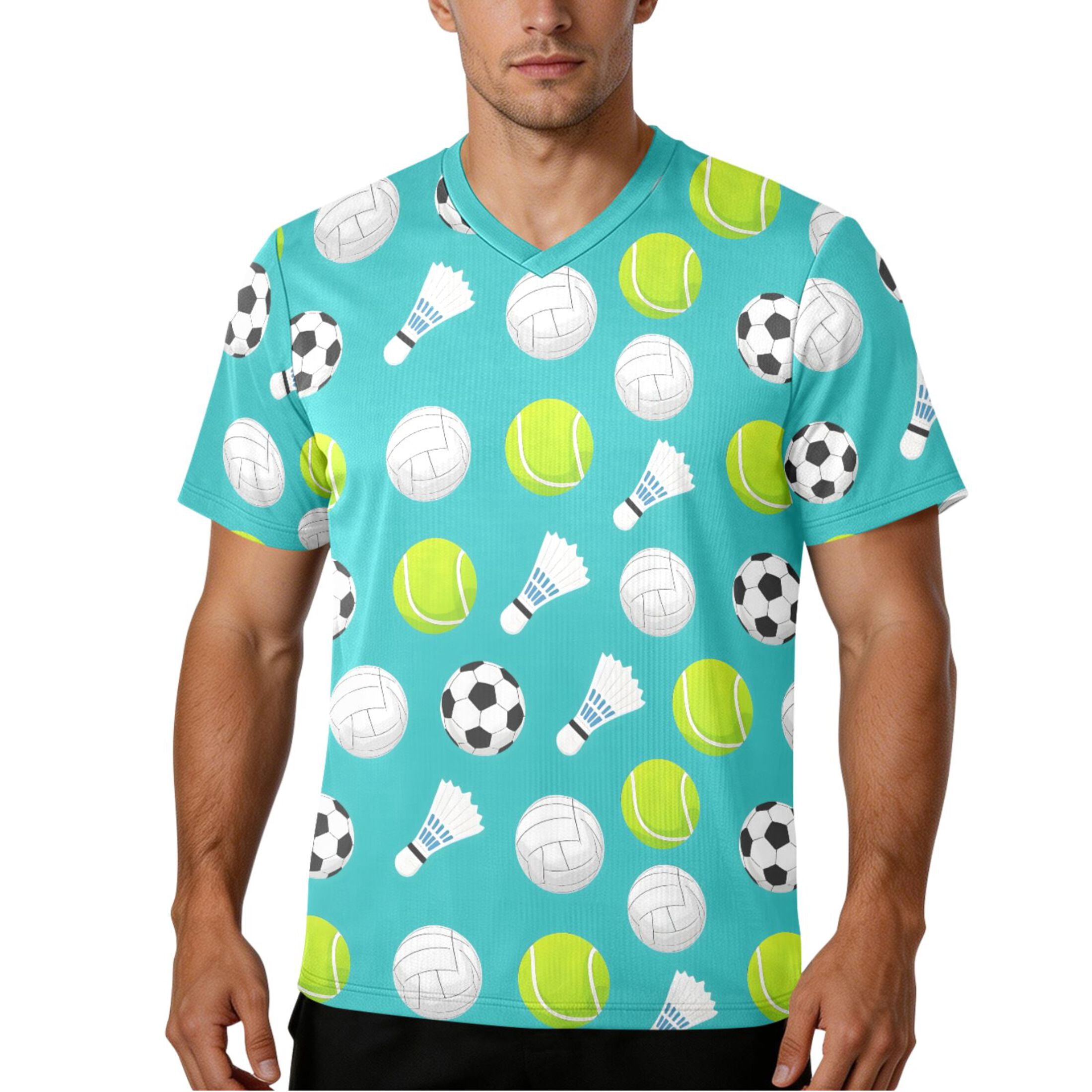 joogoo Football Tennis Balls Men's Soccer Jersey Athletic Plus Size T-Shirt V-Neck Sport Fan Game Day Shirt XX-Large