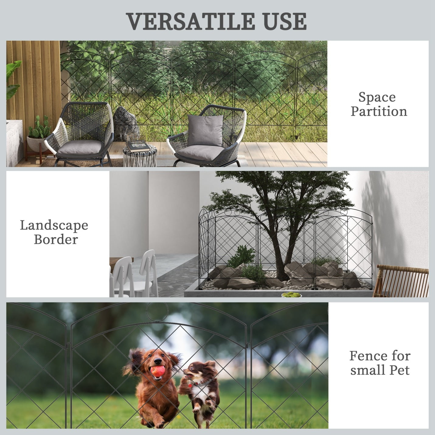 Outsunny 4-Pack Steel Garden Fence Panels, 11.4' L x 43" H Rust-Resistant Decorative Border for Yard Protection, Animal Barrier, Flower Bed Edging, Patio and Landscape Design