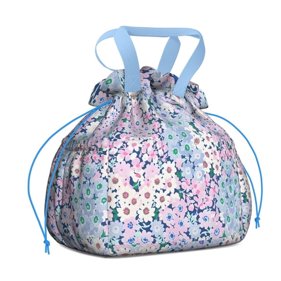Boho Bohemia Flower Drawstring Lunch Bag Women - Drawstring Lunch Bag Insulated for Work Office - Stain-Resistant Large Lunchbags for Women with Multi-Pockets