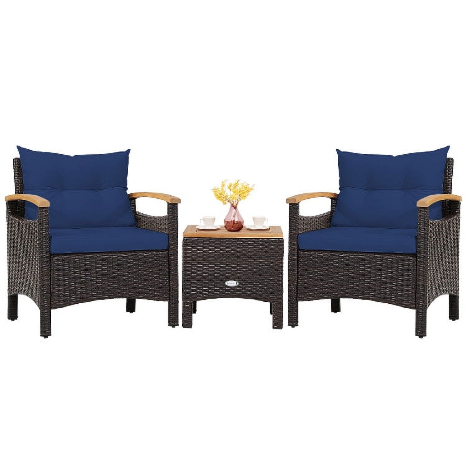 Aimee Lii 3 Pieces Patio Wicker Conversation Set, Outdoor Sectional Set with with Removable Cushion, Navy Aimee Lii 3 Pieces Patio Wicker Conversation Set, Outdoor Sectional Set with with Removable Cushion, Navy