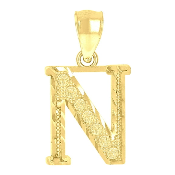 10k Yellow Gold Unisex Initial N Alphabet Charm Pendant for Men Women