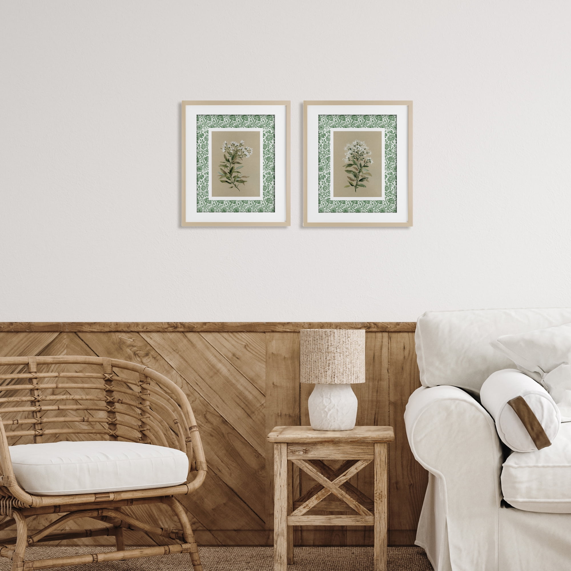 Stupell Industries Green Botanical Patterned Florals 2 Piece Birch Framed Print Under Glass Set, design by Carol Robinson