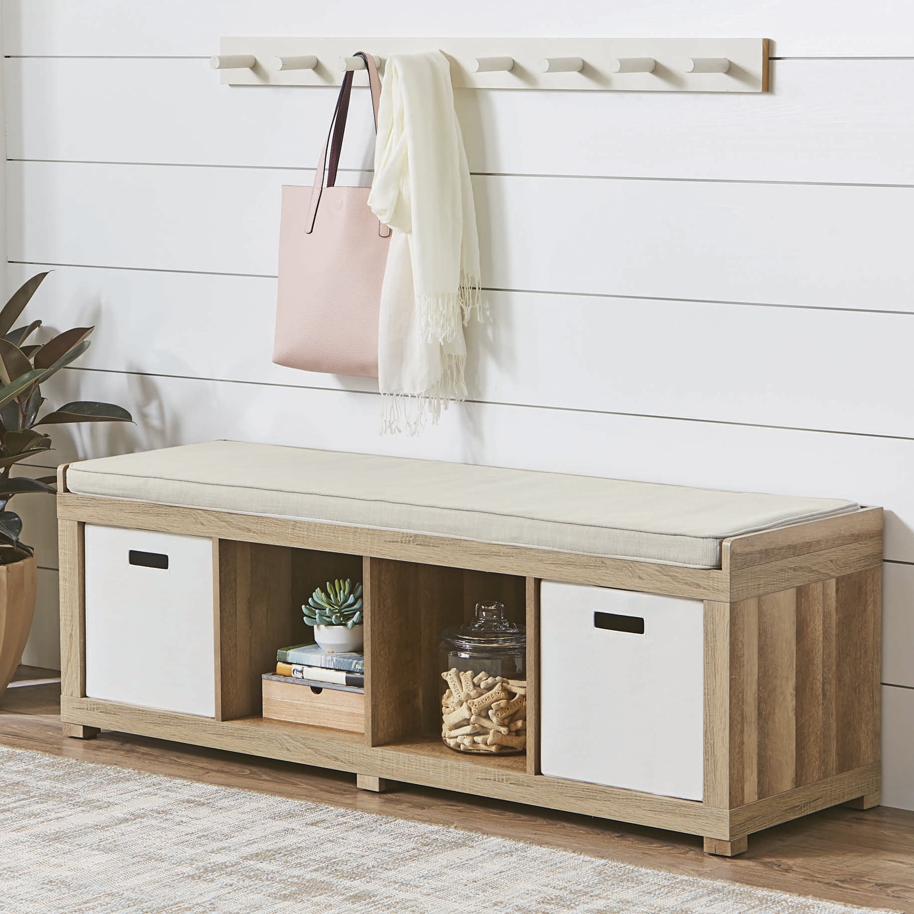 Better Homes & Gardens 4-Cube Storage Bench, Weathered