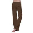 thumbnail image 4 of Flare Yoga Pants for Women Cargo Style High Waisted Stretchy Casual Gym Lounge Pants Brown M, 4 of 5