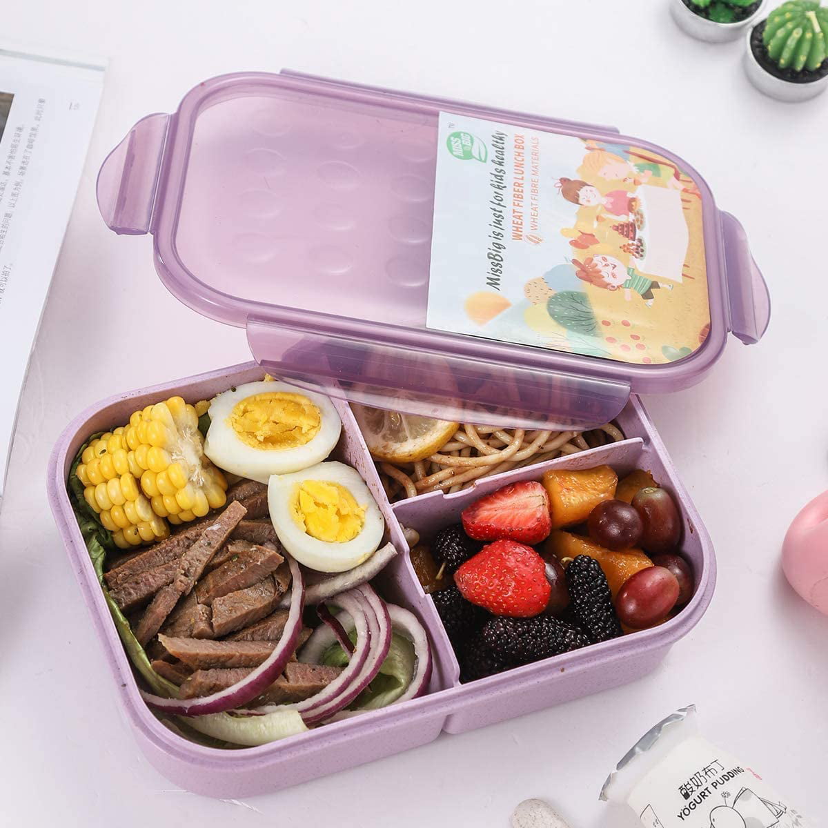  KEMETHY Bento Lunch Box for Kids, 4 Compartment Leak Proof  Lunchbox with Tableware Kids boxes School, Microwave/Dishwasher/Freezer  Safe, BPA-Free and Reusable, Pink: Home & Kitchen