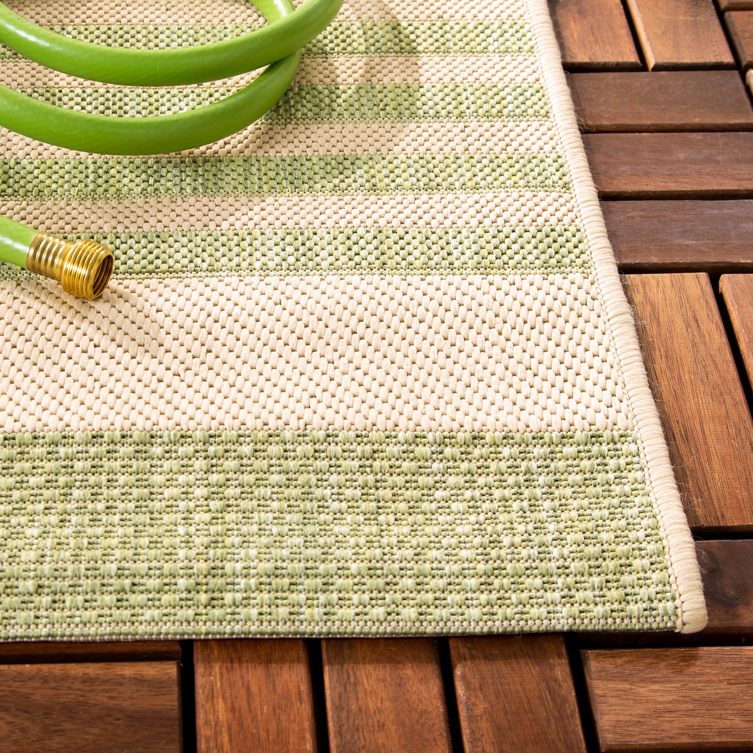Safavieh Courtyard Caroline Striped Indoor/Outdoor Area Rug, Beige/Sweet Pea, 6'7" x 6'7" Square