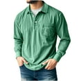 thumbnail image 2 of Feancey Long Sleeve Polos Shirts for Men Vintage Washed Button Up Collared T-Shirt Solid Color Distressed Golf Shirt Business Casual Work Shirt Green M, 2 of 6