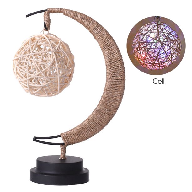 Lámpara decorativa LED en forma de luna y estrellas con base de hierro, ideal para regalos infantiles y decoración estilo ins. Incluye control remoto y opciones de carga USB o baterías. Disponible en