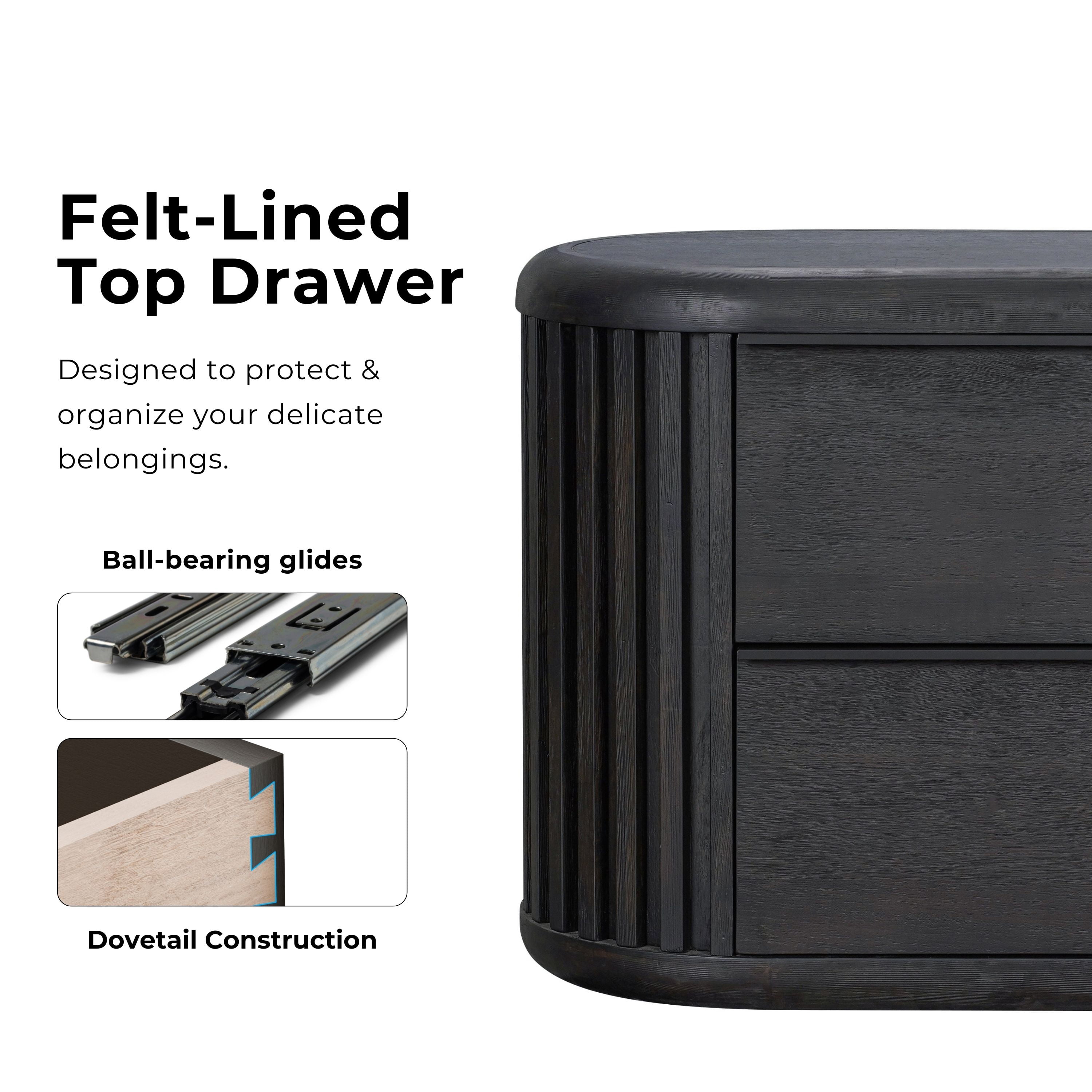 Furniture of America Kaelin Modern Fluted and Rounded 2-Drawer Nightstand, Black