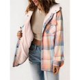 thumbnail image 4 of Chaqueta de Cuadros para Mujer, Larga, Botones, Capucha de Forro , Abrigo Cálido Cuadros Rosas M, 4 of 7