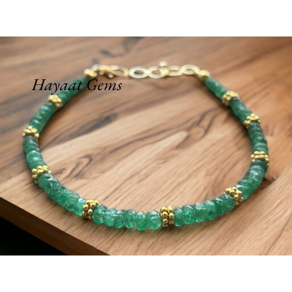 Zambian Emerald Beaded Bracelet: Faceted Gemstone, May Birthstone