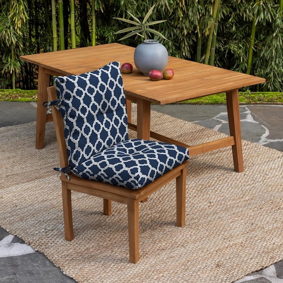 Arden earthFIBER Plush Modern Tufted Polyfill Dining Chair Cushion, 21 x 40, Water Repellent, Fade Resistant Sapphire Blue Garden Trellis
