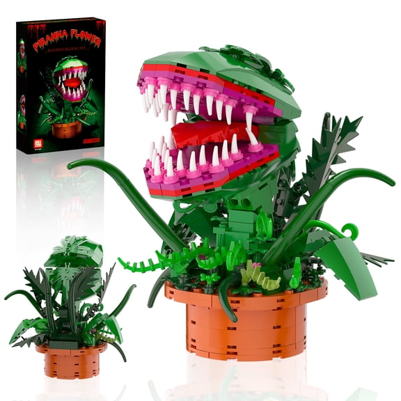 Audrey 2 Piranha Plant Building Blocks Set, Cannibal Flower Model with Openable Mouth, Collectible Desktop Decor Gift for Fans, Kids & Adults, 344Pcs