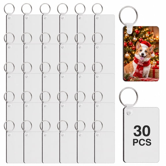 30 Pack Christmas Sublimation Keychain Blank, Double Sided Rectangle MDF Board Key Ring for DIY Craft Making