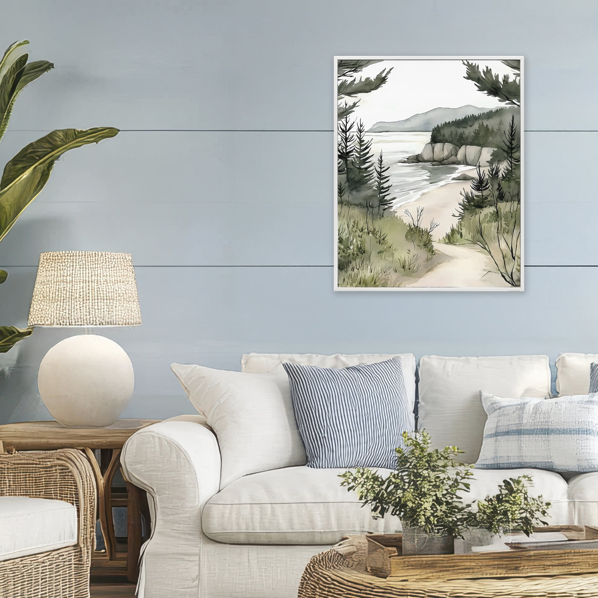Stupell Industries Coastal Calm Winding Path White Framed Giclee Art, design by Riley B