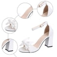 thumbnail image 5 of Rokment Womens Bow Chunky Block High Heels Dressy Sandals for Bride Wedding Ladies Fashion Casual Bowknot Leather Open Toe Ankle Strap Heeled Dress Sandals Summer White Size 7.5, 5 of 7