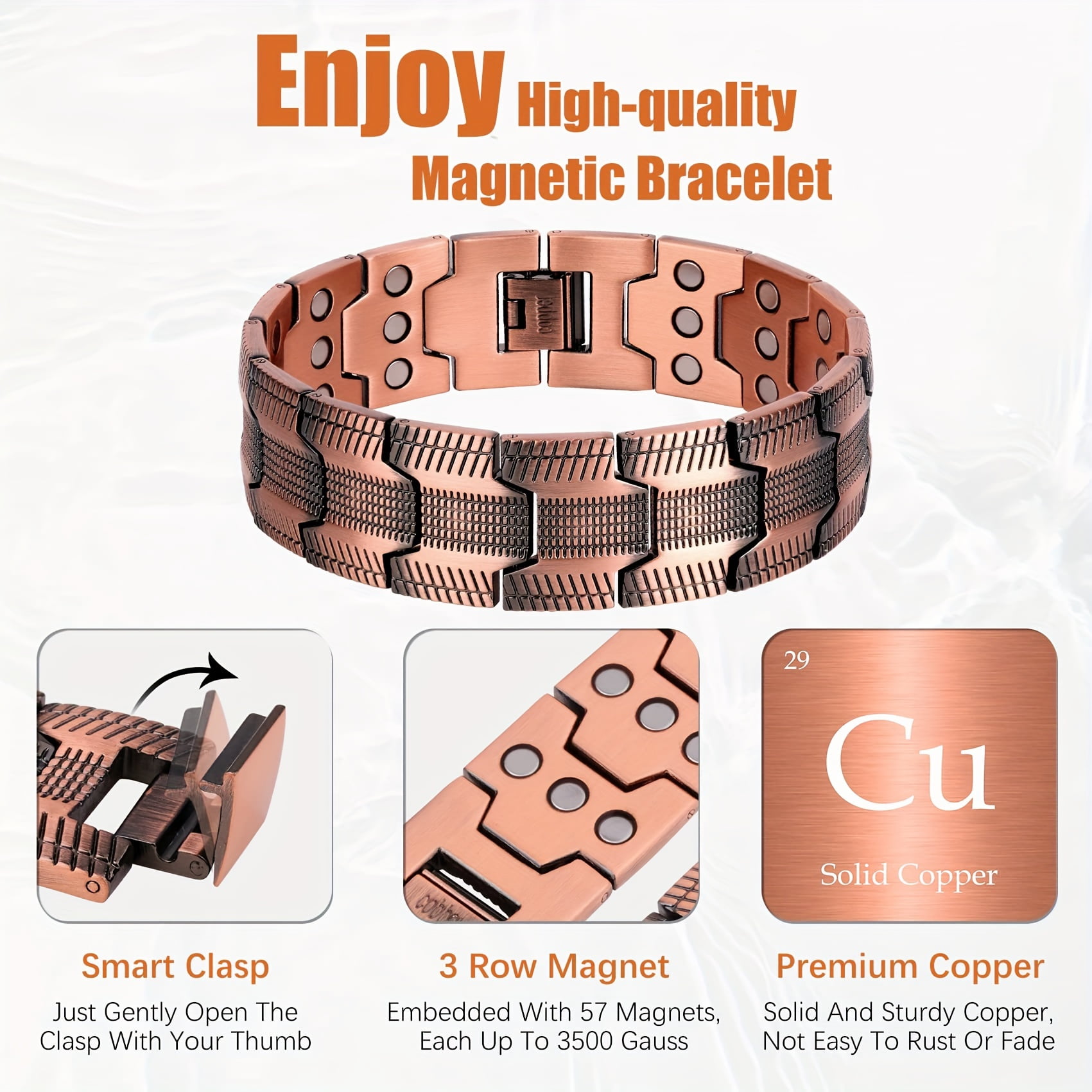Bracelet for Men - 99.99% Pure Copper, Adjustable Sizing Tool, Joint Support, Valentine's Day Jewelry Gift,2X Version