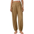 thumbnail image 2 of Favoffer Women Linen Wide Leg Pants Elastic Waist Full Length Pants Side Pocket Breathable Slacks Loose Casual Bottoms for Travel Home Outdoor, 2 of 7