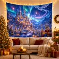 thumbnail image 3 of Snowy Fantasy Castle With Blue Flying Dragon, Whimsical Fantasy Style for Dragon Lovers, Castle Wall Art, Christmas Gift Tapestry Wall Hanging for Bedroom and Dorm, 3 of 7