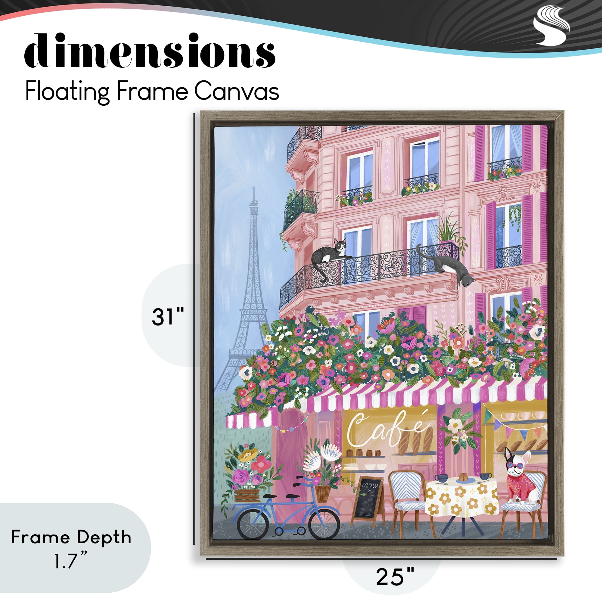 Stupell Industries Cats on Cafe Balcony Brown Framed Floater Canvas Wall Art, design by Arrolynn Weiderhold