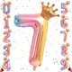 thumbnail image 1 of Globo de papel de helio con números, globos con números de arcoíris de 32 pulgadas con corona para cumpleaños, decoraciones de fiesta de cumpleaños (#7), 1 of 5