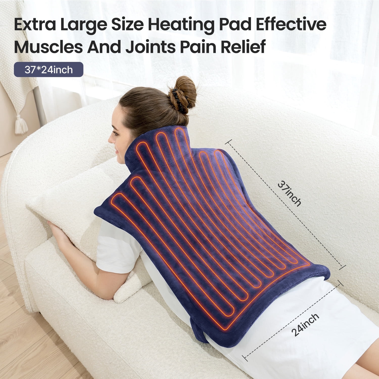 RENPHO "24x37" Shoulder Heating Pad for Back Pain Relief, Electric Large Heating Pad for Neck & Wrap with 6 Heat Settings & Auto Shut-Off, Birthday Gifts for Women Men, Dark Blue