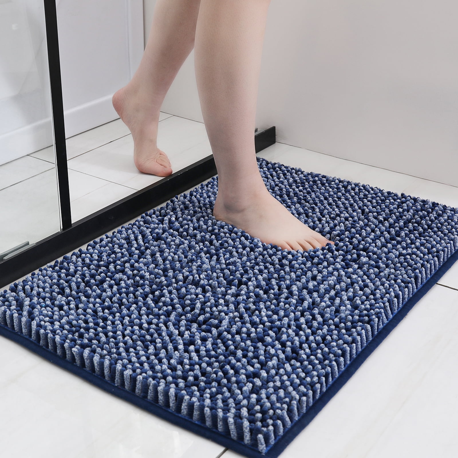 COSY HOMEER Chenille Bathroom Rug (20"x30", Blue), Luxury Bath Mat