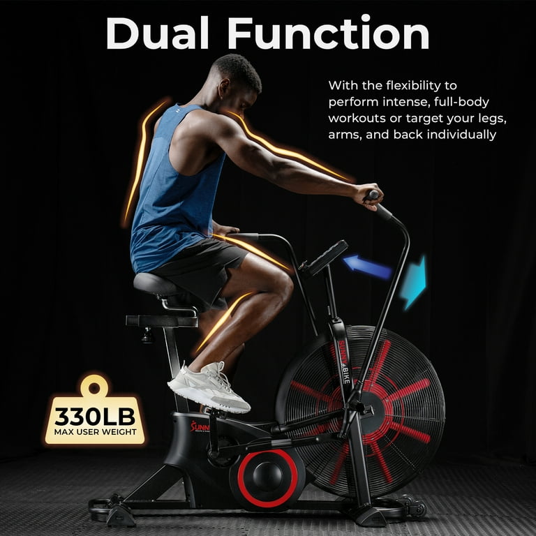 Sunny Health Fitness Leg Arm Cardio Air Bike, 330LB Capacity