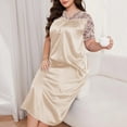 thumbnail image 5 of Maean Womens Plus Size Nightgowns Satin Silky Lace Short Sleeve Loose Sleepwear V Neck Nightdress, 5 of 6