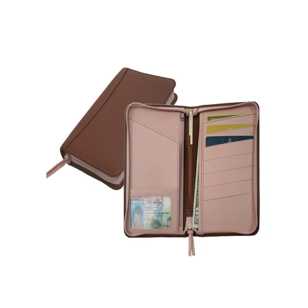 Royce Leather Passport Travel Wallet TanCarnation Pink
