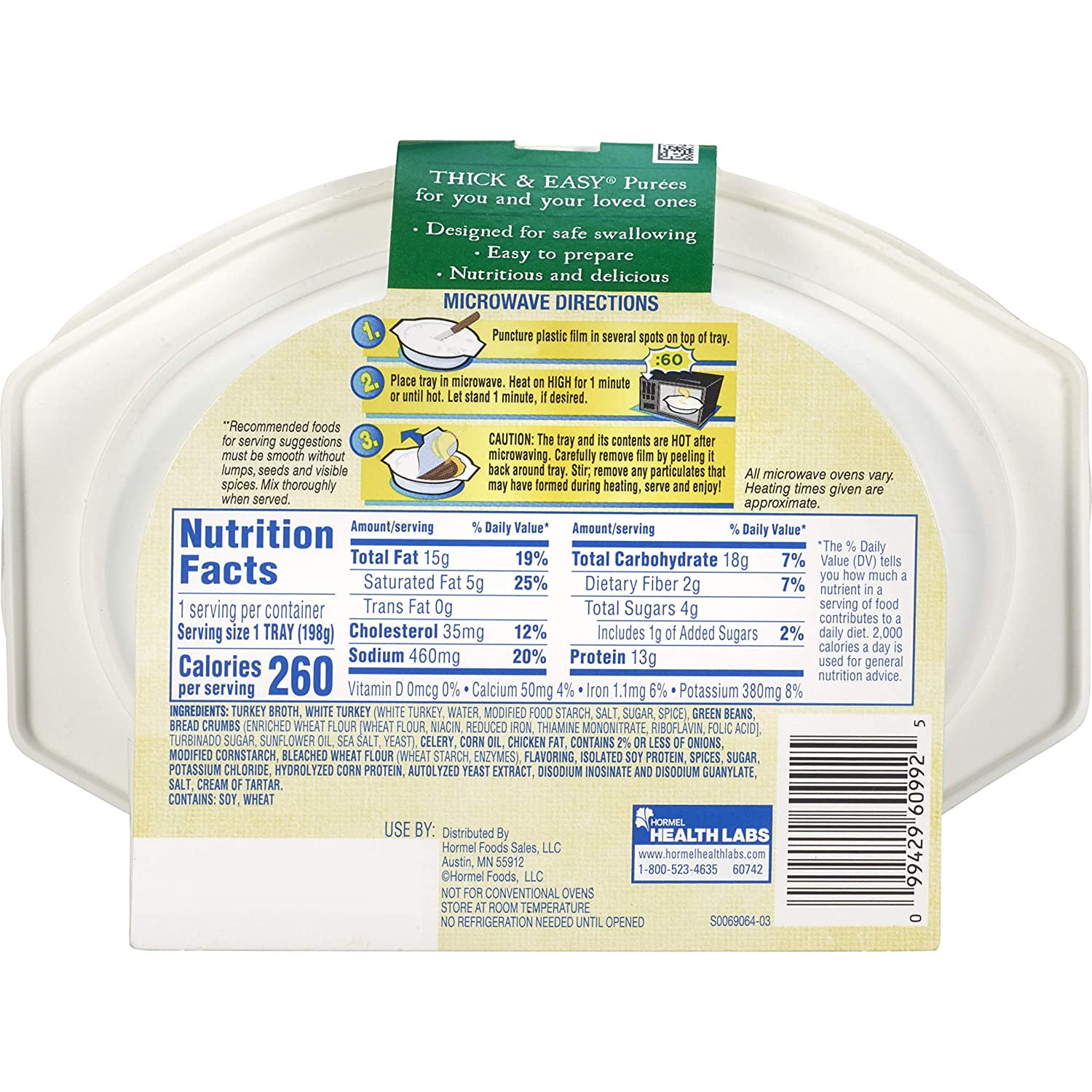 Hormel Health Lab THICK & EASYï¿½ Purees Roasted Turkey with Bread Stuffing & Green Beans, 7 oz (Pack of 2)