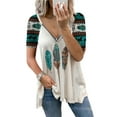 thumbnail image 1 of ICHUANYI Clearance Women Casual Retro Aztec Print Short Sleeve Ethnic V-Neck Zipper T-Shirts Tops(Light blue, S) ICHUANYI WER2023081015126, 1 of 7